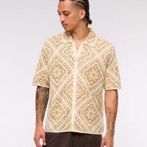 Ambercrombie & Fitch Men's Crochet-Style Floral Sweater Polo Sz Med